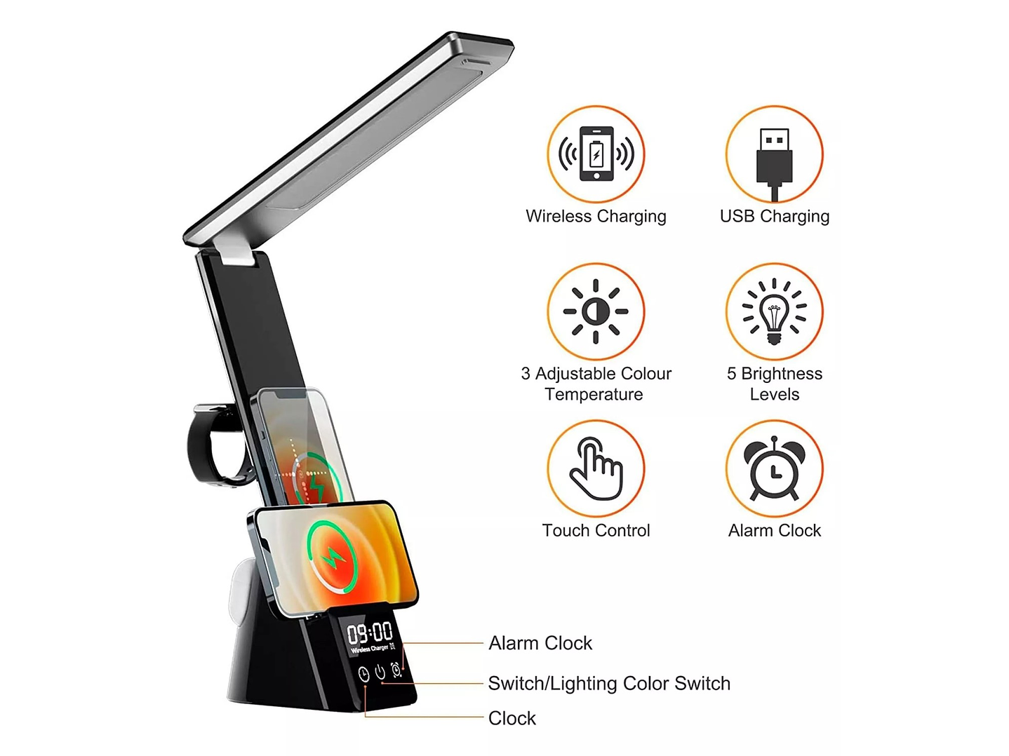 Lámpara Escritorio 4 en 1+ Cargador Inalámbrico Qi Tecnolab 4