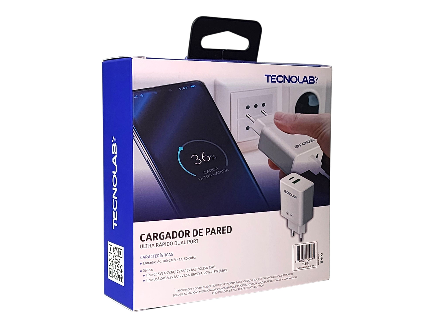 Cargador Ultra Rápido 45W QC 3.0 TL810 Doble Puerto Tecnolab 8