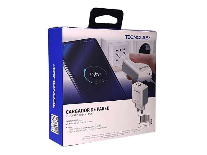 Cargador Ultra Rápido 45W QC 3.0 TL810 Doble Puerto Tecnolab 8