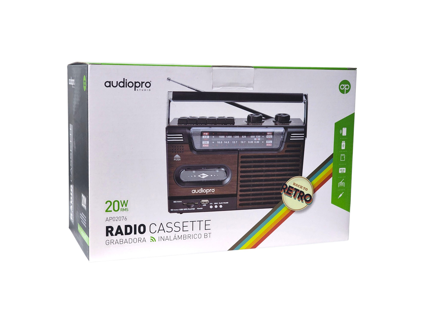 Radio Retro Portátil Cassette BT USB 20W AP02076 AudioPro 3