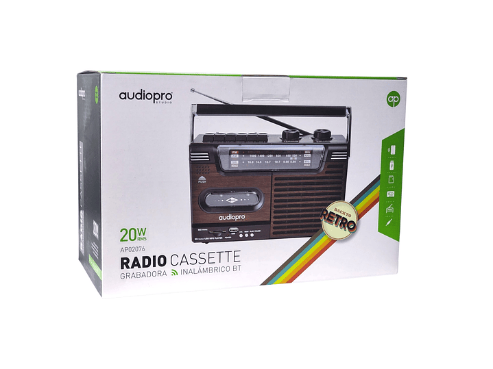 Radio Retro Portátil Cassette BT USB 20W AP02076 AudioPro 3