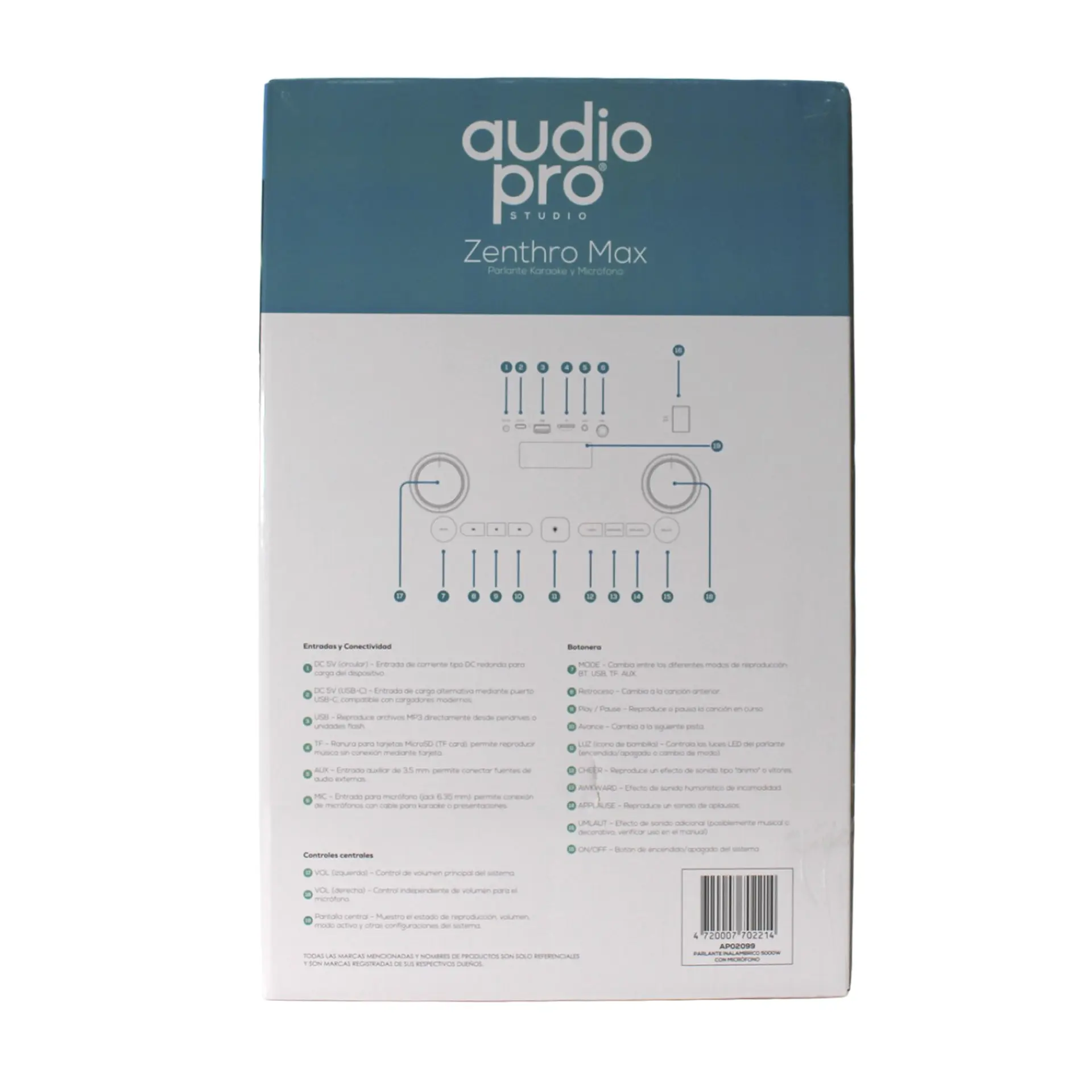 Parlante karaoke Zentro Max AP02099 BT + Micrófono Audiopro 5000W 7