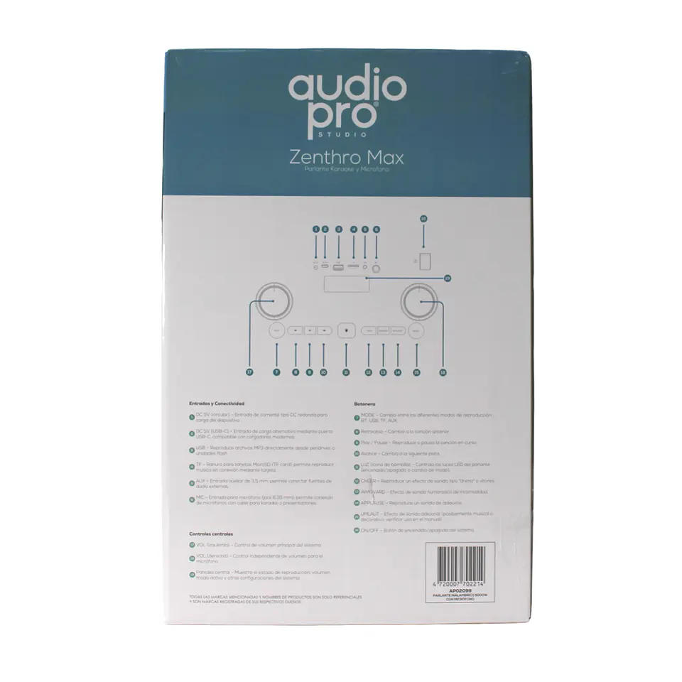 Parlante karaoke Zentro Max AP02099 BT + Micrófono Audiopro 5000W 7