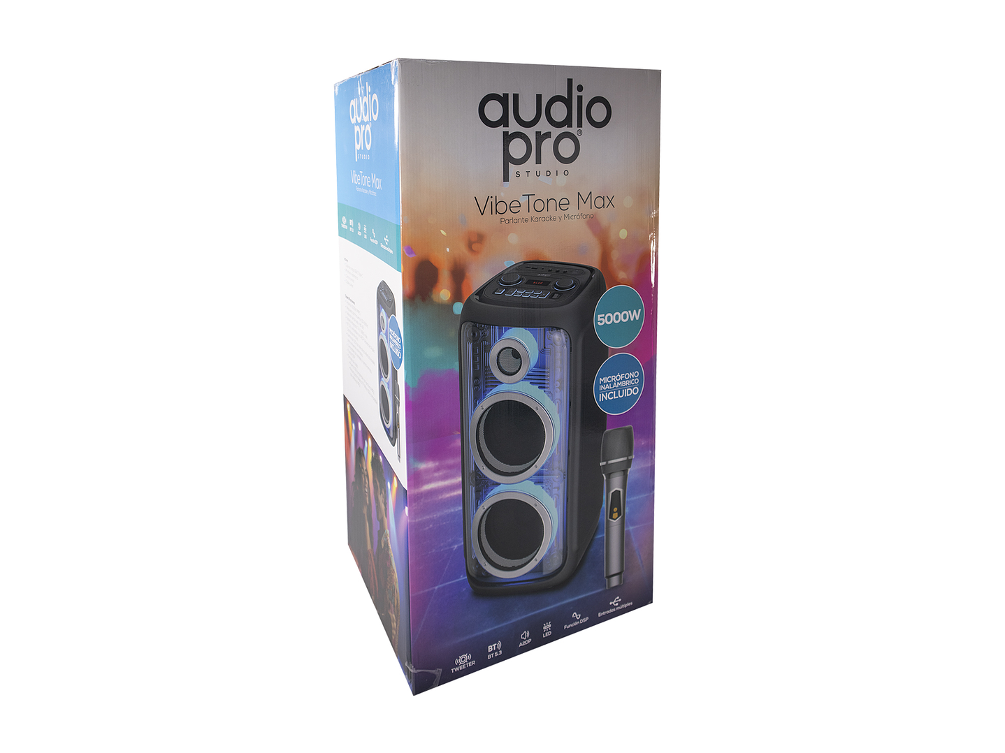 Parlante karaoke Vibe Tone Max AP02114 Led BT + Mic Audiopro 5000w 5