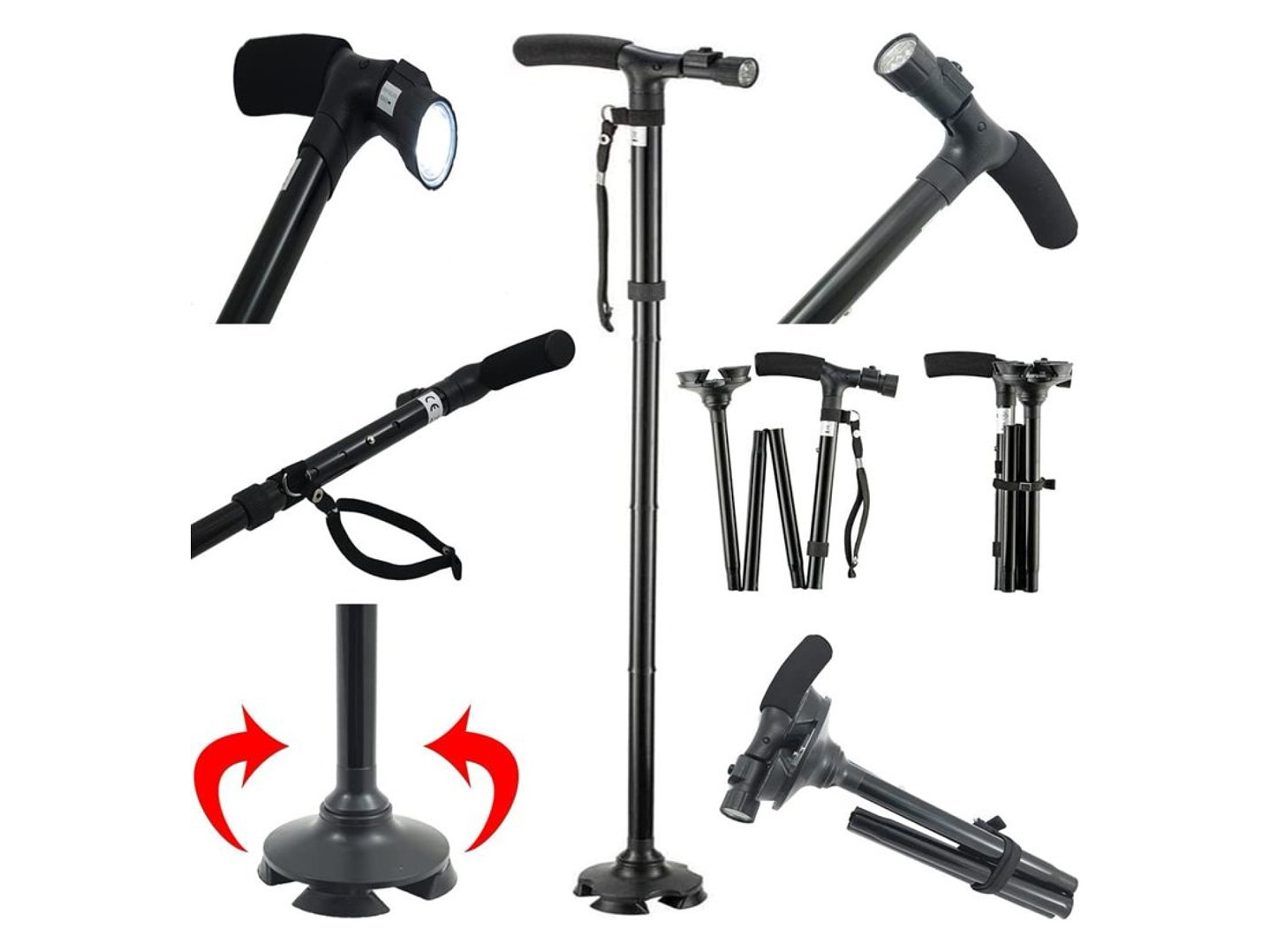 Bastón Ortopédico Plegable 4 Puntos con luz LED DM0023 Doma 3