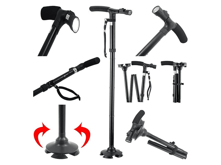 Bastón Ortopédico Plegable 4 Puntos con luz LED DM0023 Doma 3