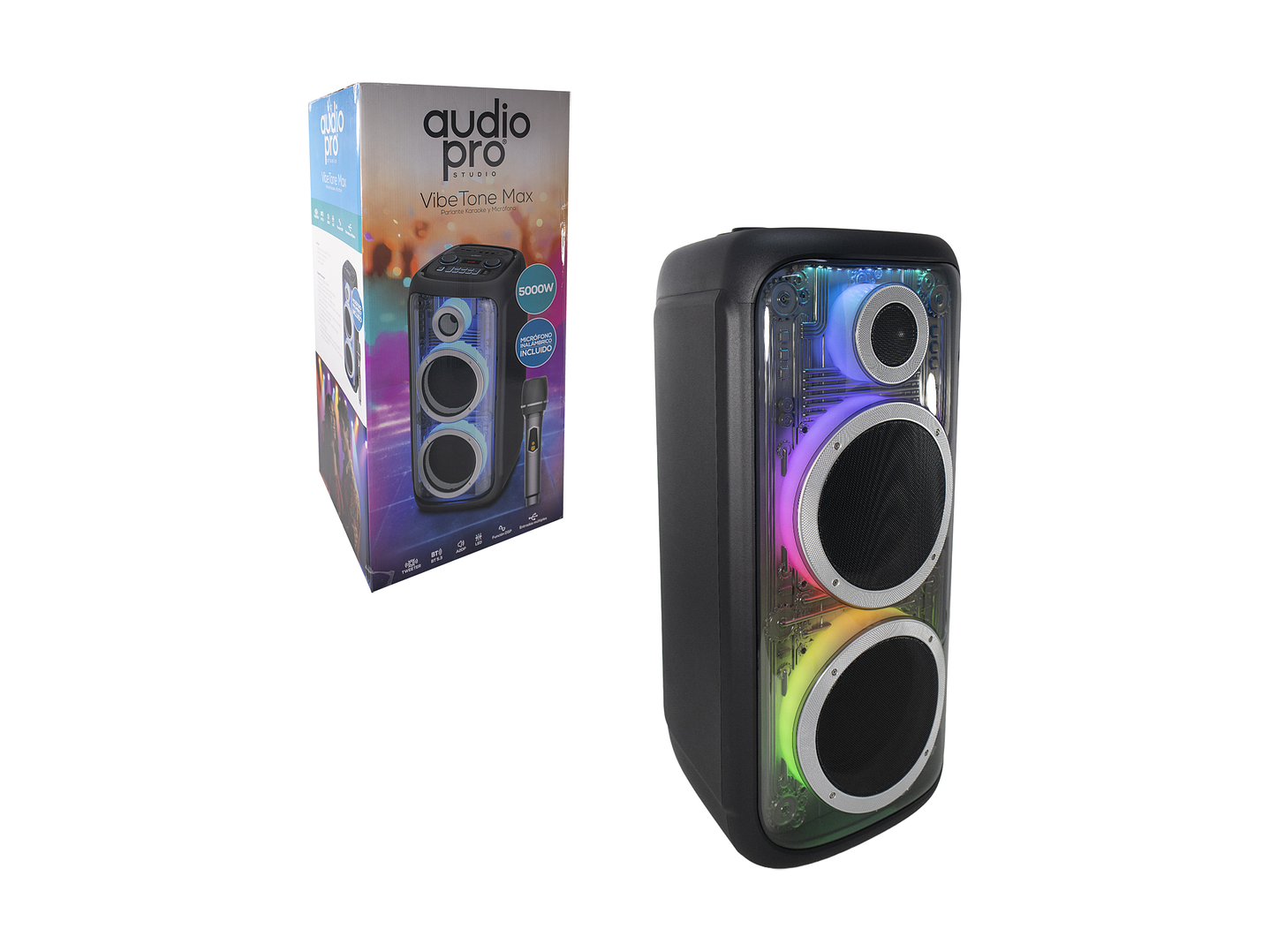 Parlante karaoke Vibe Tone Max AP02114 Led BT + Mic Audiopro 5000w 6