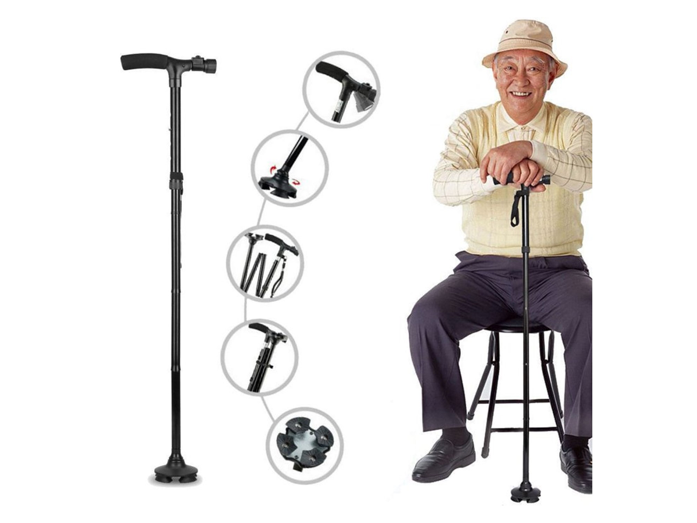 Bastón Ortopédico Plegable 4 Puntos con luz LED DM0023 Doma 7