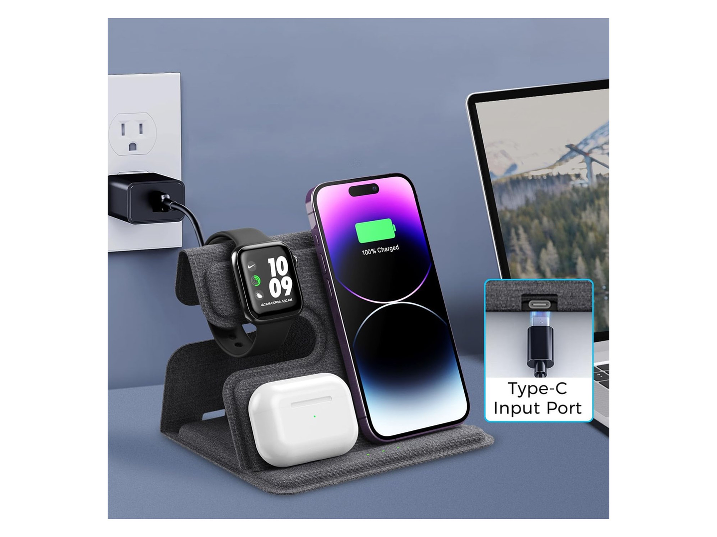 Cargador inalámbrico plegable 3 en 1 Qi 15W TL661 Tecnolab 6