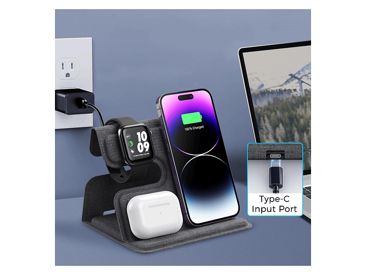 Cargador inalámbrico plegable 3 en 1 Qi 15W TL661 Tecnolab 6