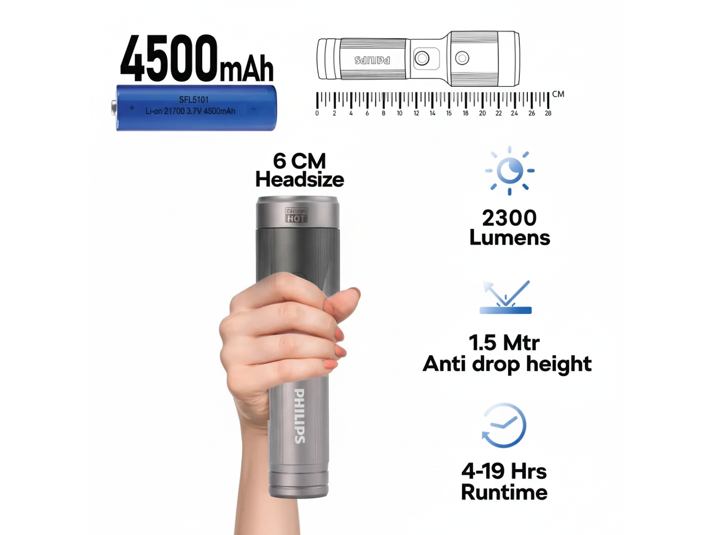 Linterna LED Recargable 2300lm 60W SFL5101 Philips 3