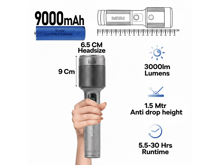 Linterna LED Recargable Philips 3000 lm 60W SFL5102 2
