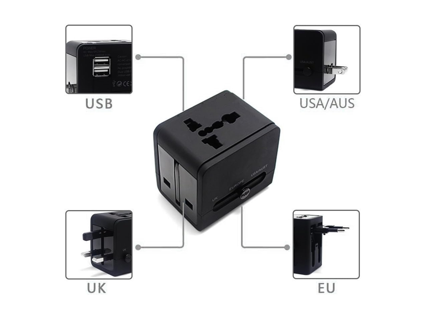 Adaptador Universal De Viaje 2 Usb ProAdaptor TL354 Tecnolab 2