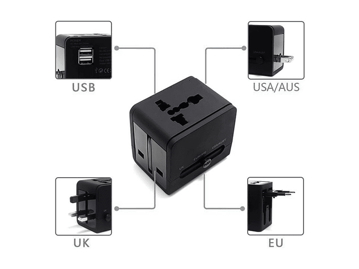 Adaptador Universal De Viaje 2 Usb ProAdaptor TL354 Tecnolab 2