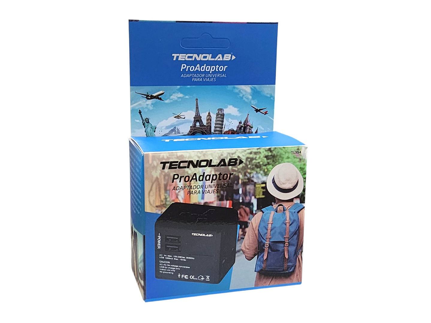 Adaptador Universal De Viaje 2 Usb ProAdaptor TL354 Tecnolab 6