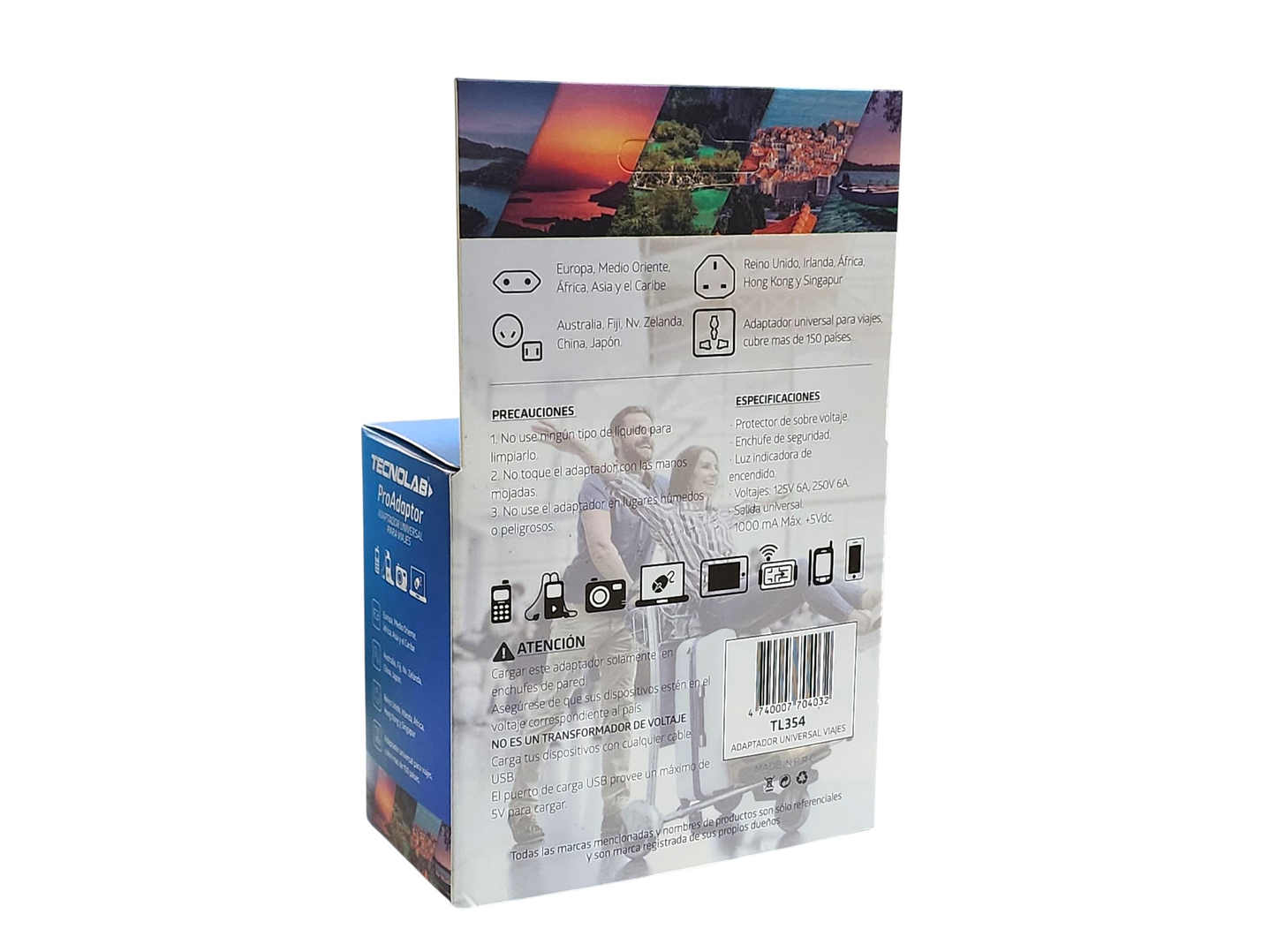 Adaptador Universal De Viaje 2 Usb ProAdaptor TL354 Tecnolab 9