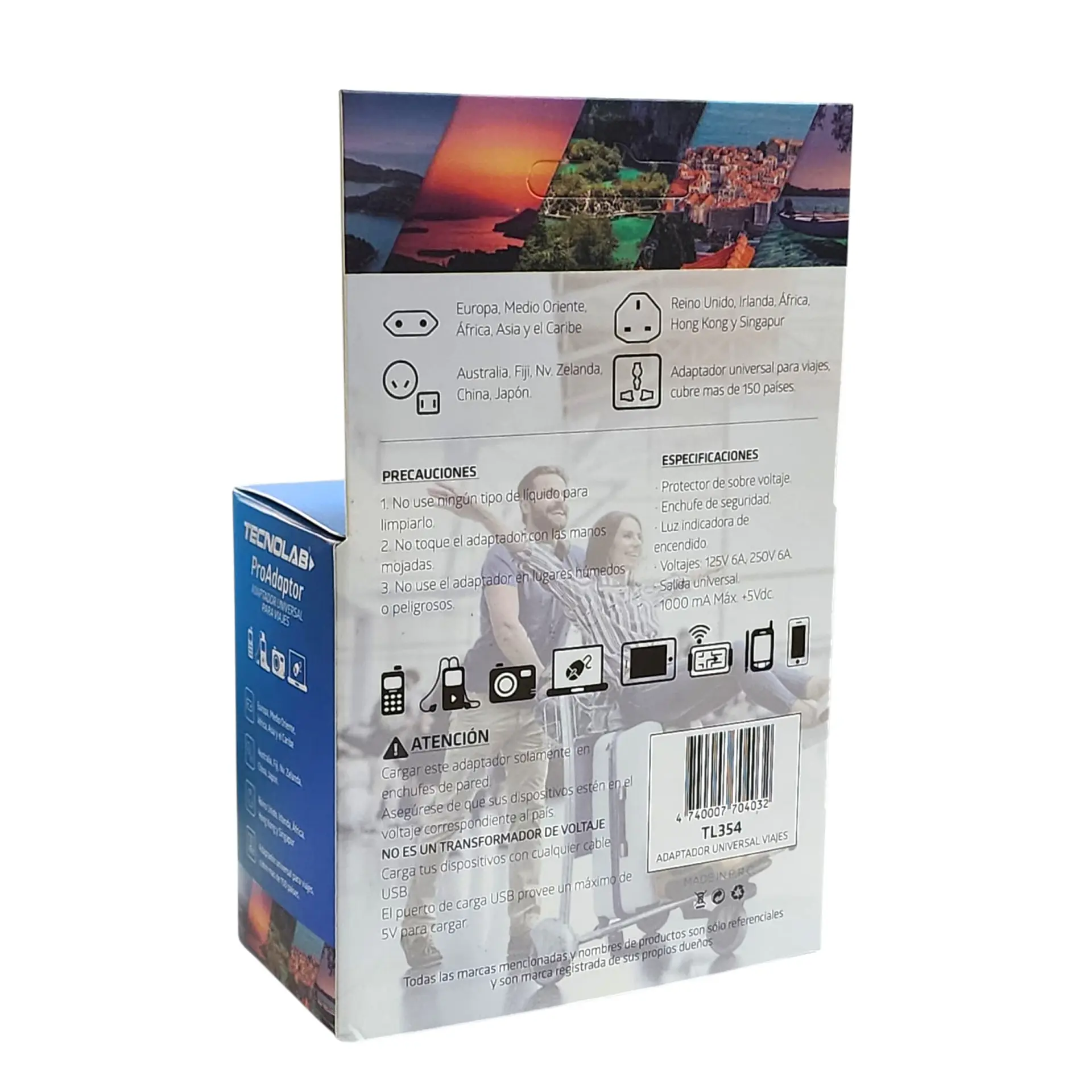 Adaptador Universal De Viaje 2 Usb ProAdaptor TL354 Tecnolab 9