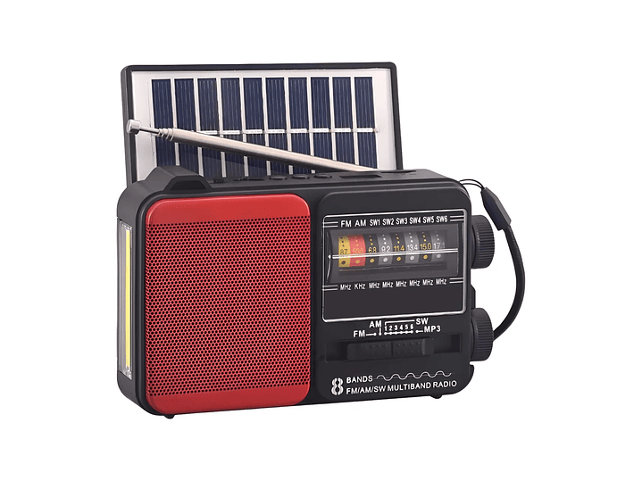 Radio Portátil Solar AM FM SW LED 15W TL653R Tecnolab Rojo 1