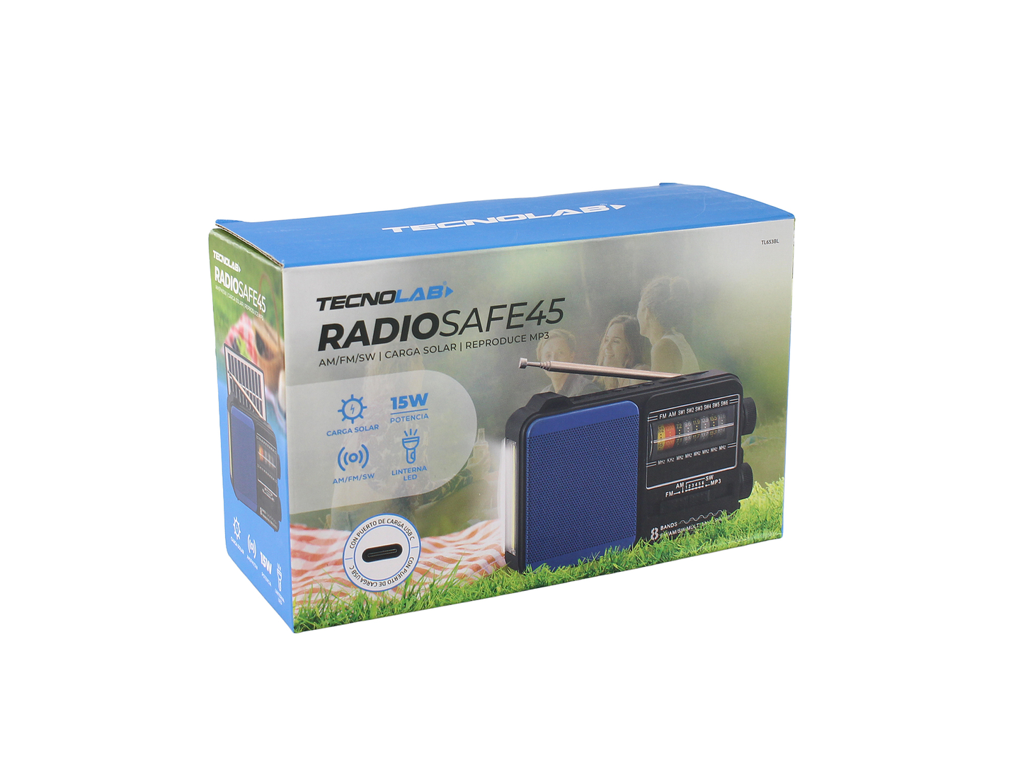 Radio Portátil Solar AM FM SW LED 15W TL653BL Tecnolab Azul 5