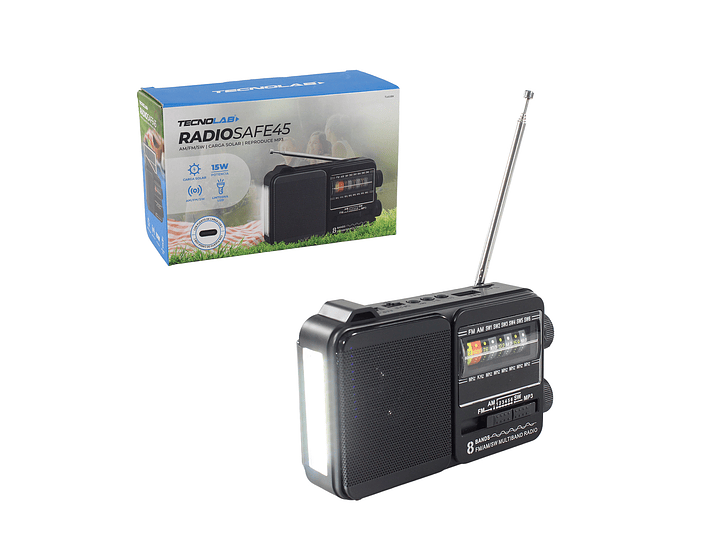 Radio Portátil Solar AM FM SW LED 15W TL653BK Tecnolab Negro 5