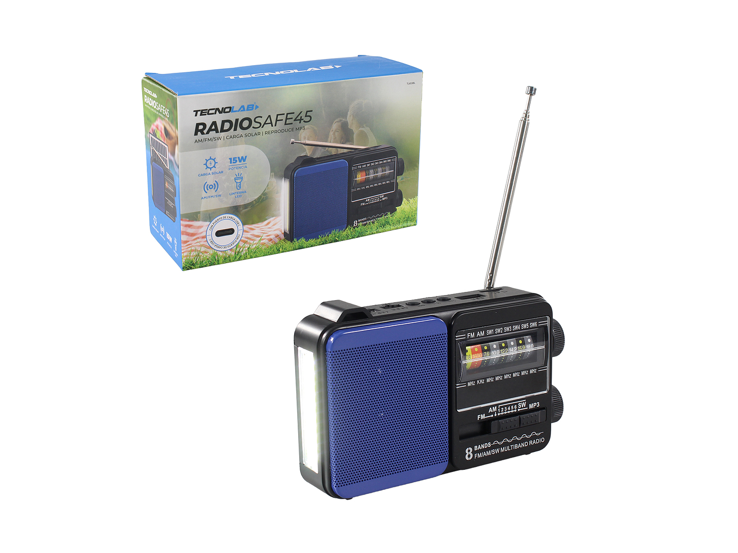 Radio Portátil Solar AM FM SW LED 15W TL653BL Tecnolab Azul 6
