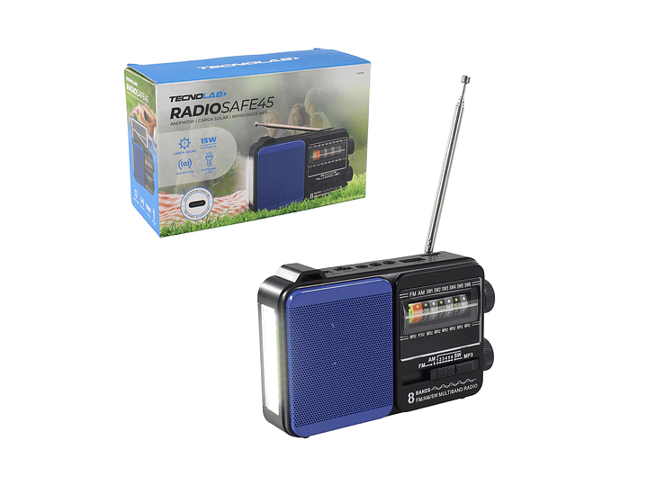 Radio Portátil Solar AM FM SW LED 15W TL653BL Tecnolab Azul 6