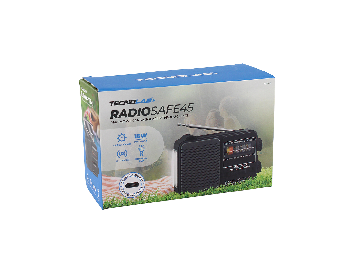 Radio Portátil Solar AM FM SW LED 15W TL653BK Tecnolab Negro 6