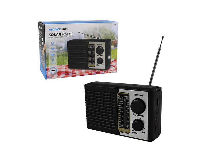 Radio Portátil solar AM FM SW 15W LED y USB TL636 Tecnolab 6