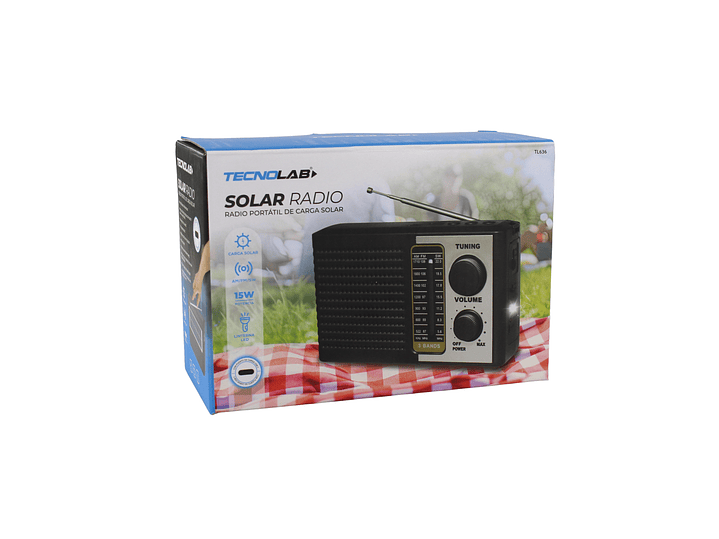 Radio Portátil solar AM FM SW 15W LED y USB TL636 Tecnolab 7