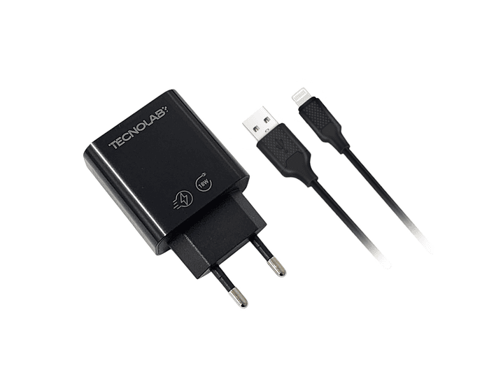 Cargador de Pared 18W QC + Cable USB a LTNG TL466BK Tecnolab 1