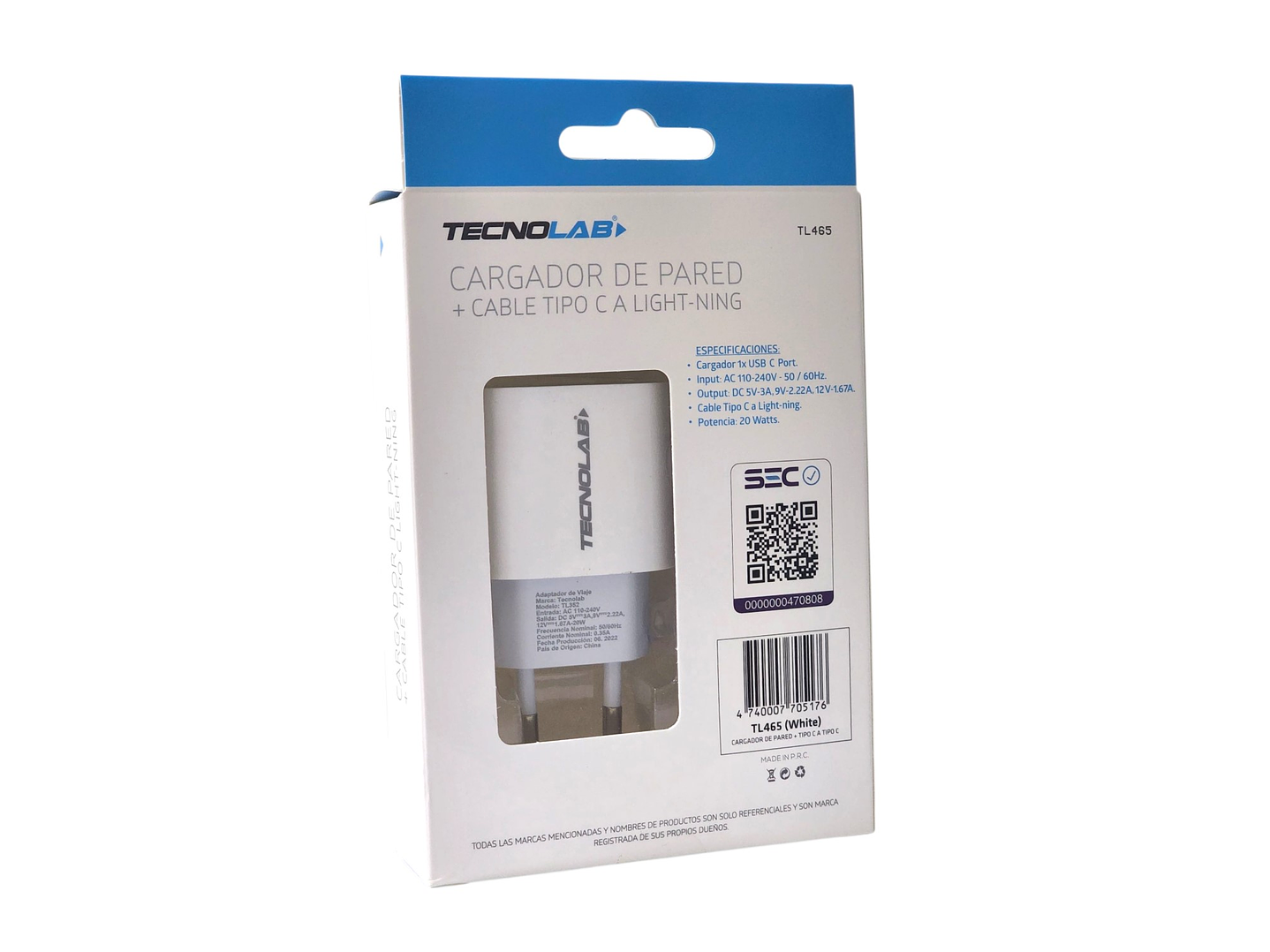 Cargador de Pared 20W + Cable USB-C a LTNG TL465 Tecnolab 2