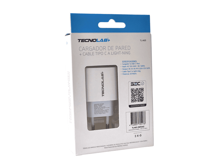Cargador de Pared 20W + Cable USB-C a LTNG TL465 Tecnolab 2