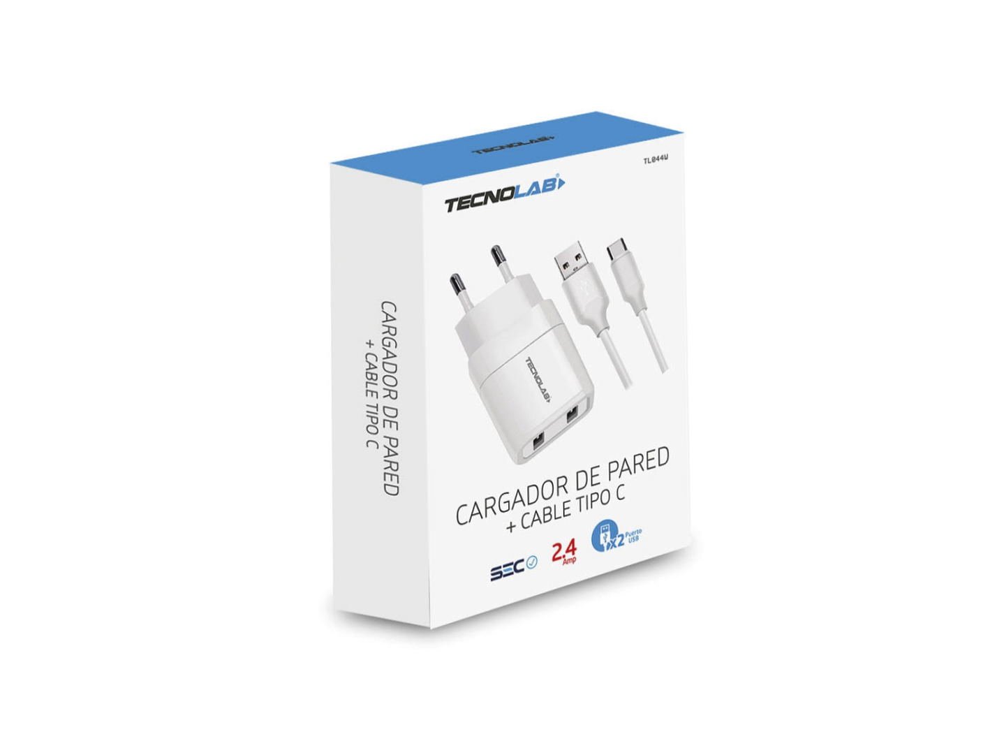 Cargador Pared 2 puertos USB + Cable USB-C TL044W Tecnolab 4