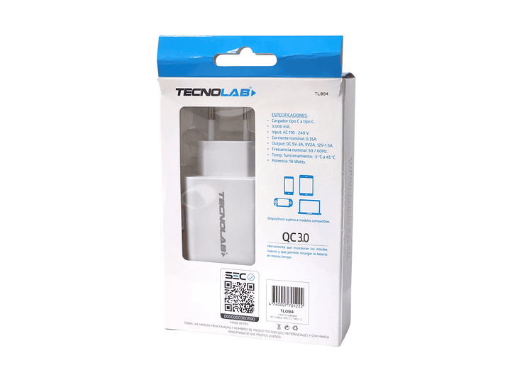 Cargador Rápido 3.0 18W + Cable USB-C a USB-C TL094 Tecnolab 5