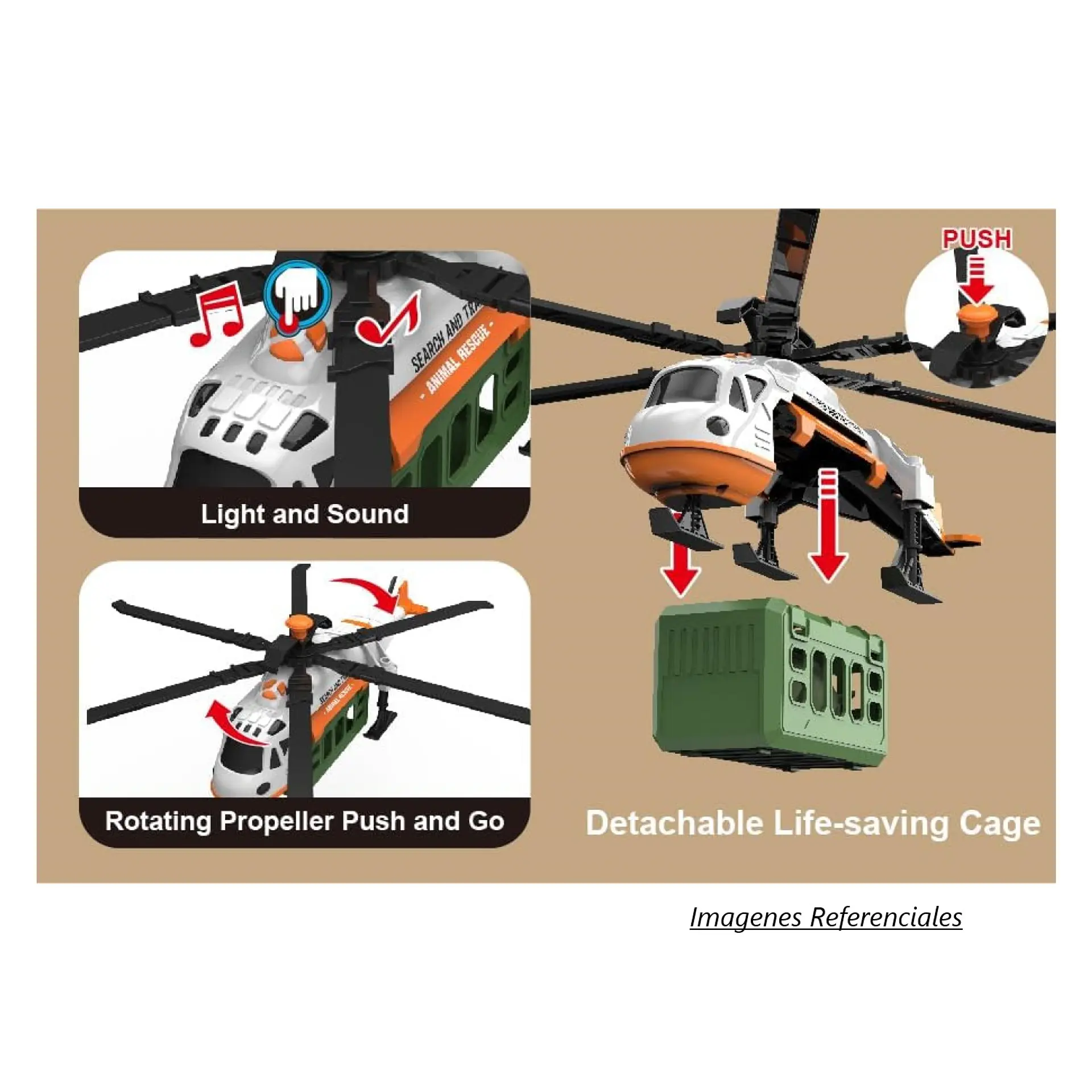 Juguete Helicóptero Transp Dinosaurio Sonido Rescate DBG1672 4