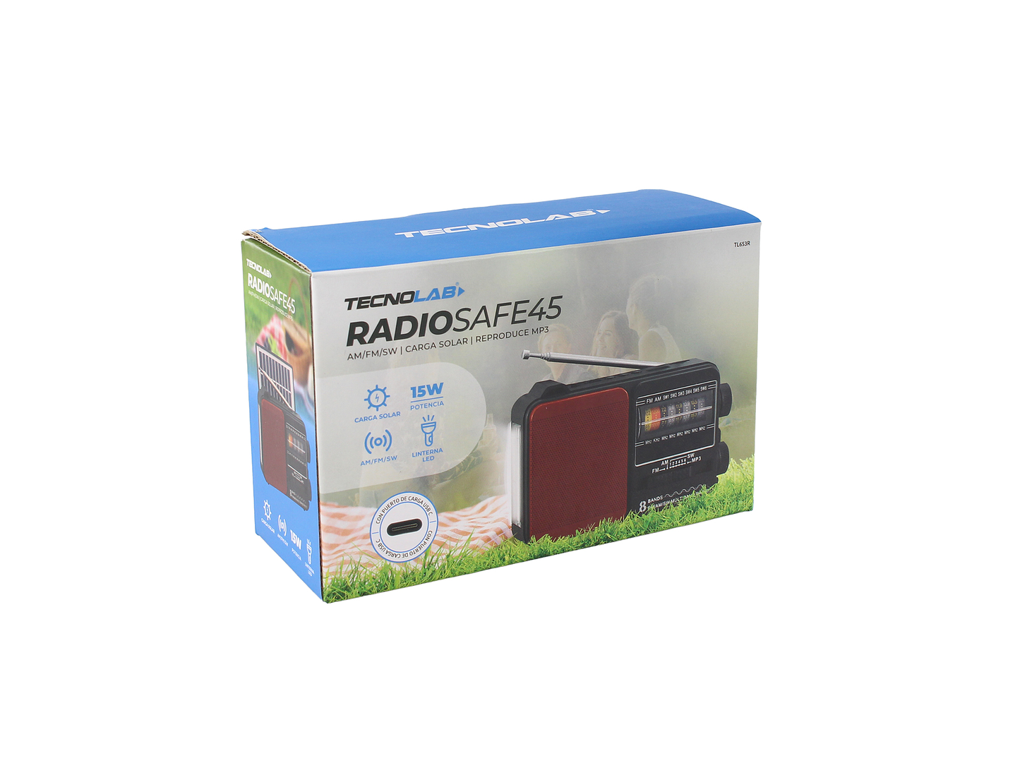 Radio Portátil Solar AM FM SW LED 15W TL653R Tecnolab Rojo 5