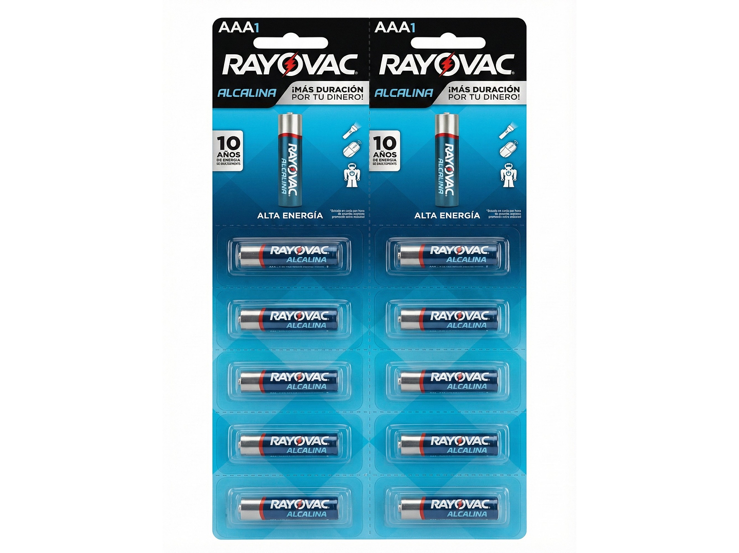 Pack 10 Pilas Rayovac AAA Alcalinas 1.5V Tira Prepicada 1