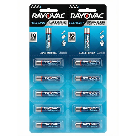 Pack 10 Pilas Rayovac AAA Alcalinas 1.5V Tira Prepicada