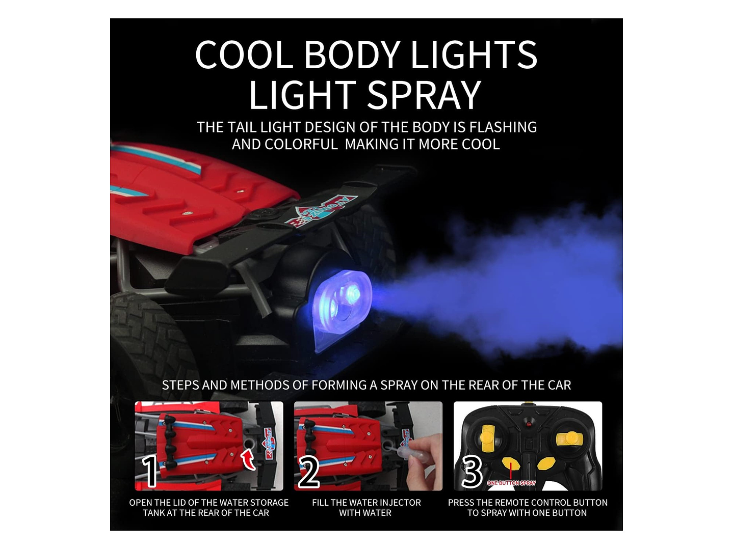 Auto de carrera RC Luz Música y Vapor Trasero DBG1759R Rojo 5