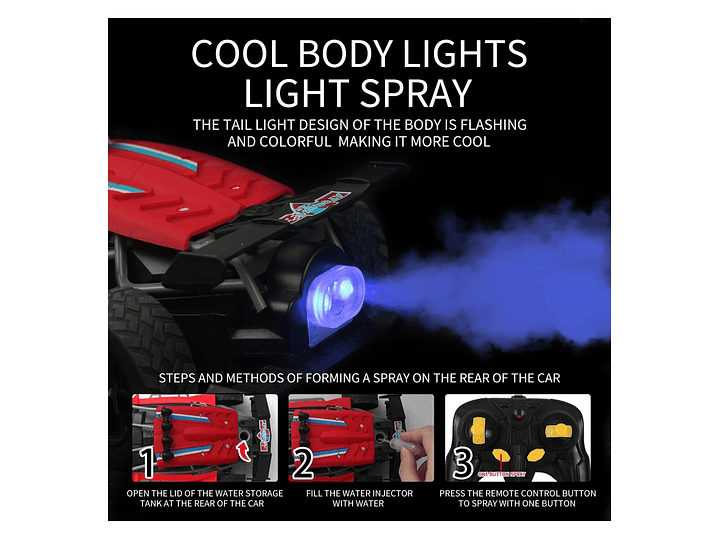 Auto de carrera RC Luz Música y Vapor Trasero DBG1759R Rojo 5