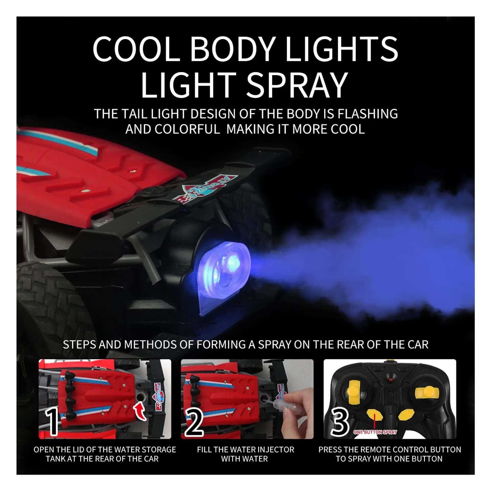 Auto de carrera RC Luz Música y Vapor Trasero DBG1759R Rojo 5