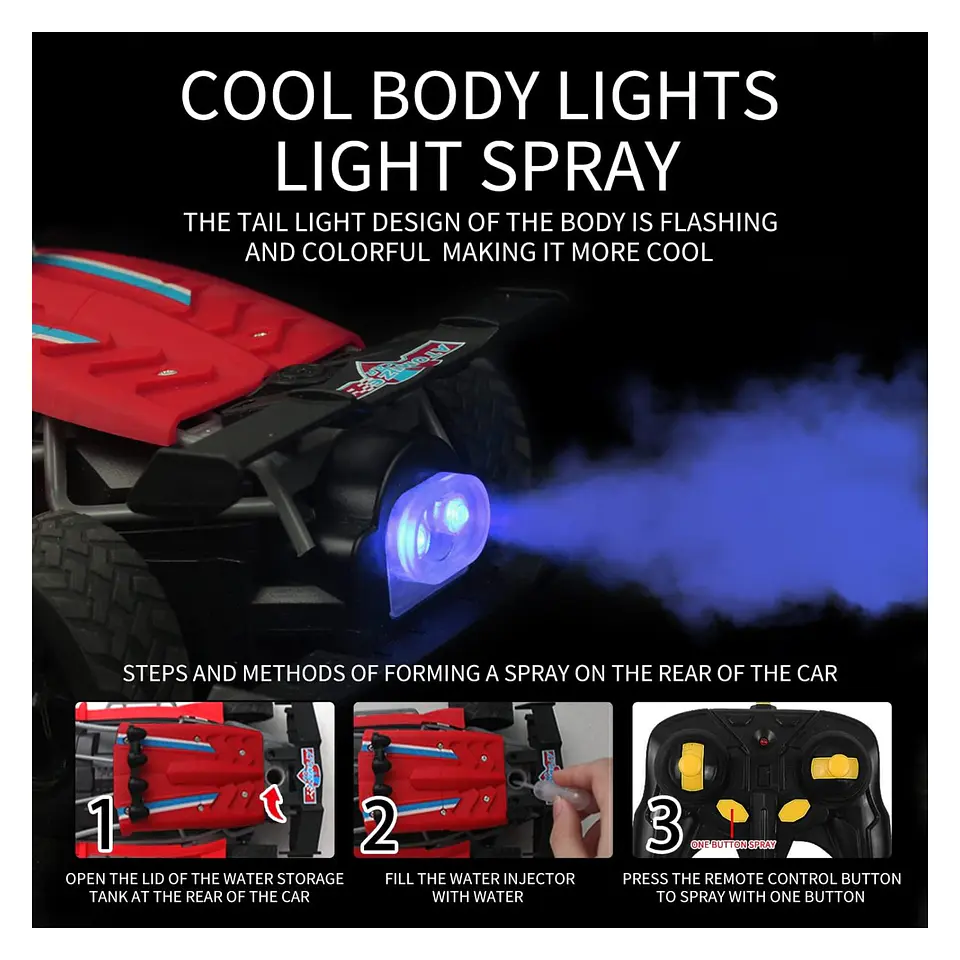 Auto de carrera RC Luz Música y Vapor Trasero DBG1759R Rojo 5