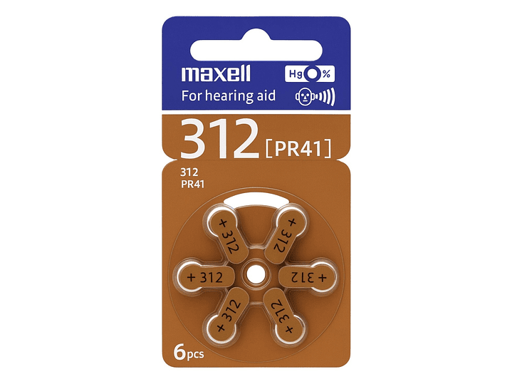 Pack 6 Pilas Para Audífonos Maxell 312 Auditivas 1
