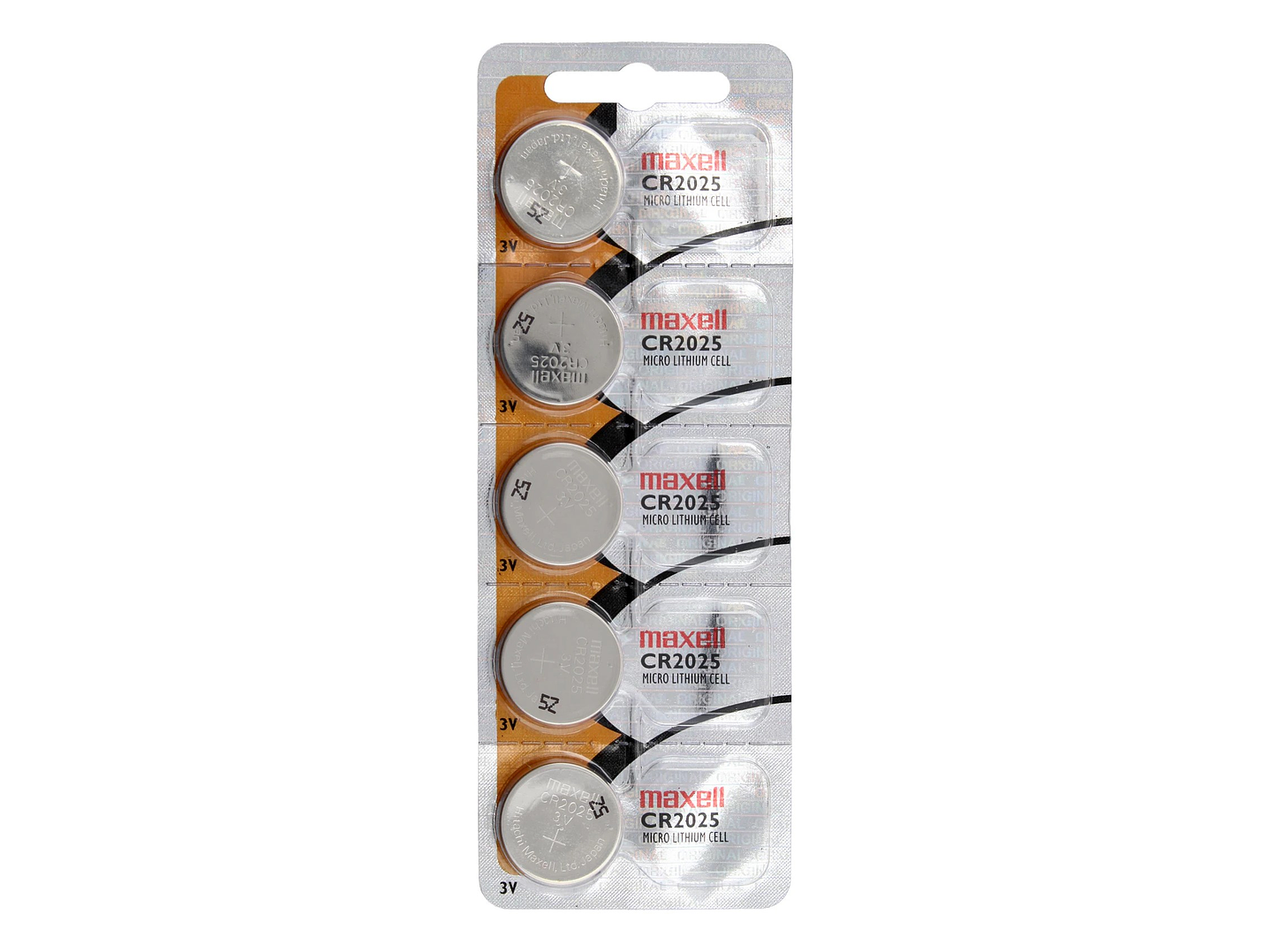 Pack 5 Pilas CR 2025 3v Maxell Tipo Botón Holograma 1