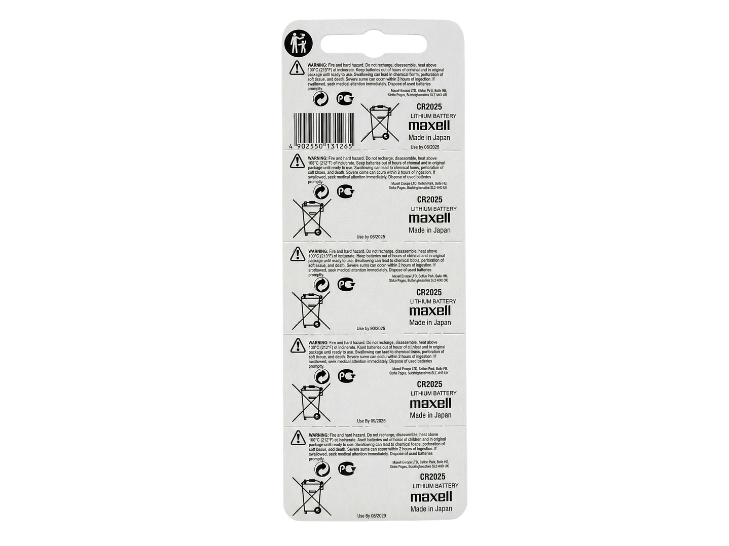 Pack 5 Pilas CR 2025 3v Maxell Tipo Botón Holograma 3
