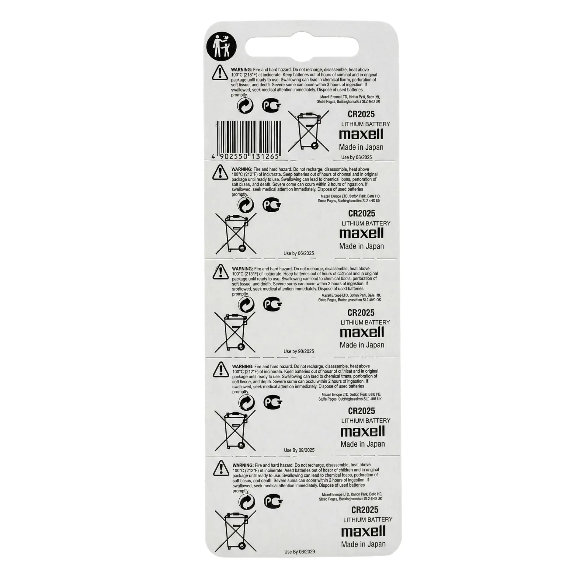Pack 5 Pilas CR 2025 3v Maxell Tipo Botón Holograma 3