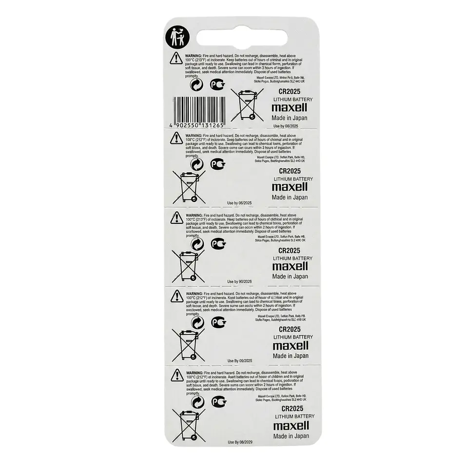Pack 5 Pilas CR 2025 3v Maxell Tipo Botón Holograma 3
