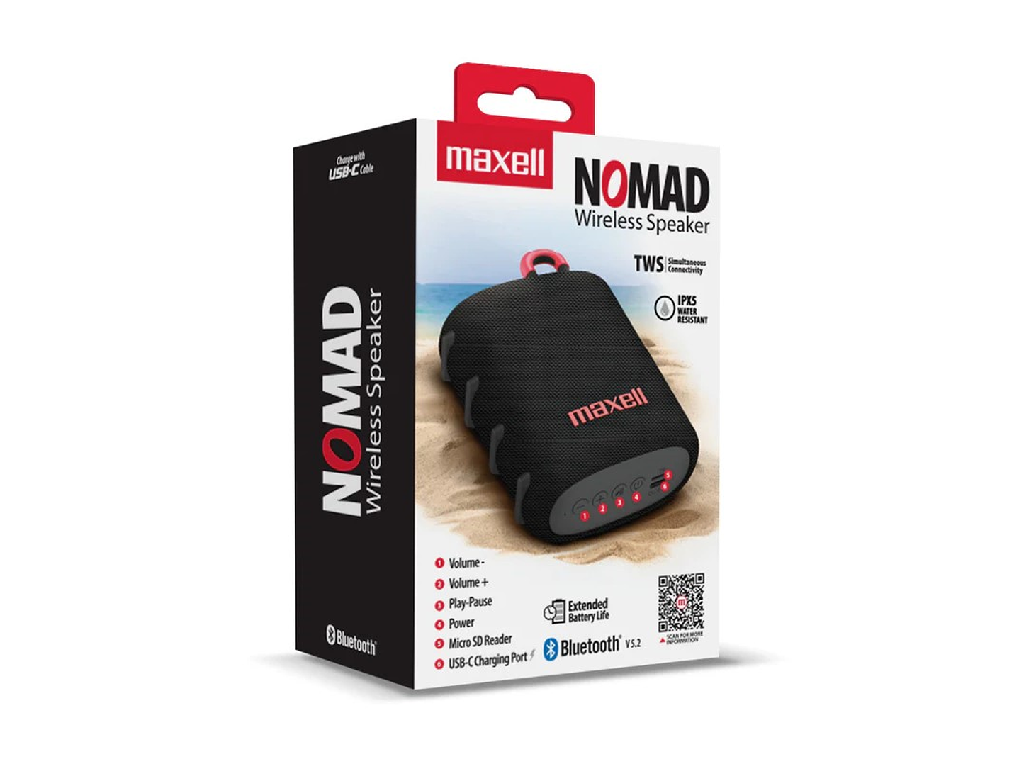 Parlante Bluetooth Portátil Maxell Nomad Tws 15 Hr Ipx5 Negro 3