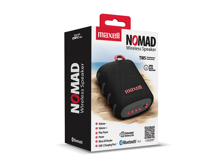 Parlante Bluetooth Portátil Maxell Nomad Tws 15 Hr Ipx5 Negro 3