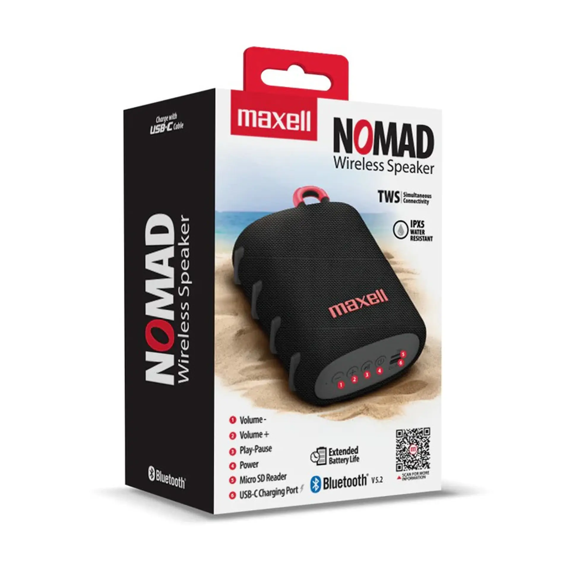 Parlante Bluetooth Portátil Maxell Nomad Tws 15 Hr Ipx5 Negro 3